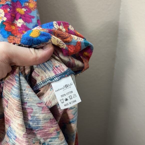 Natural Life Hangout 100% Cotton Boho Midi Dress Pink Floral Size S Sundress - Picture 6 of 7